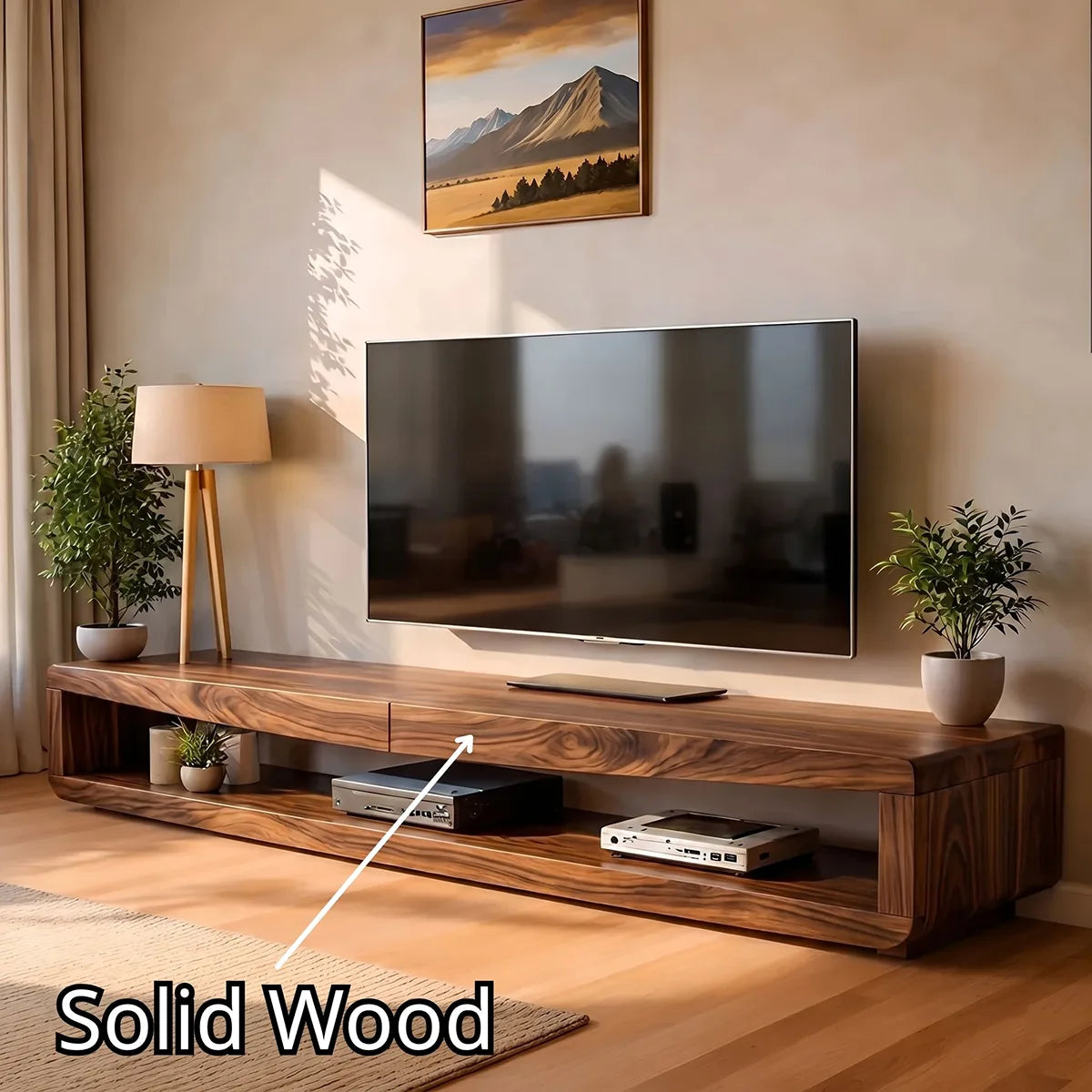 Modern Solid Wood Low Profile Open TV Stand