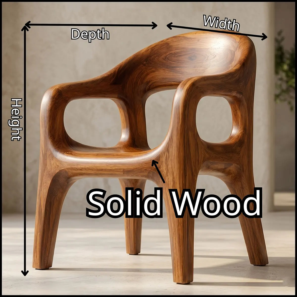 Organic Modern Wooden Dining Chair, Sculptural Solid Wood Accent Chair with Curved Arms TT006-2382