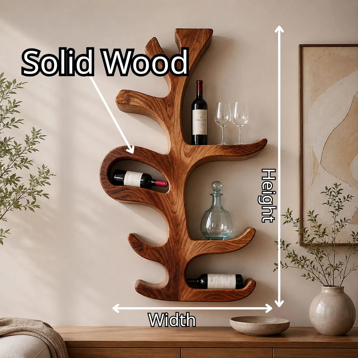 Sculptural Tree Solid Wood Wall Wine Holder for Dining Rooms & Wine Lovers TT006-6823