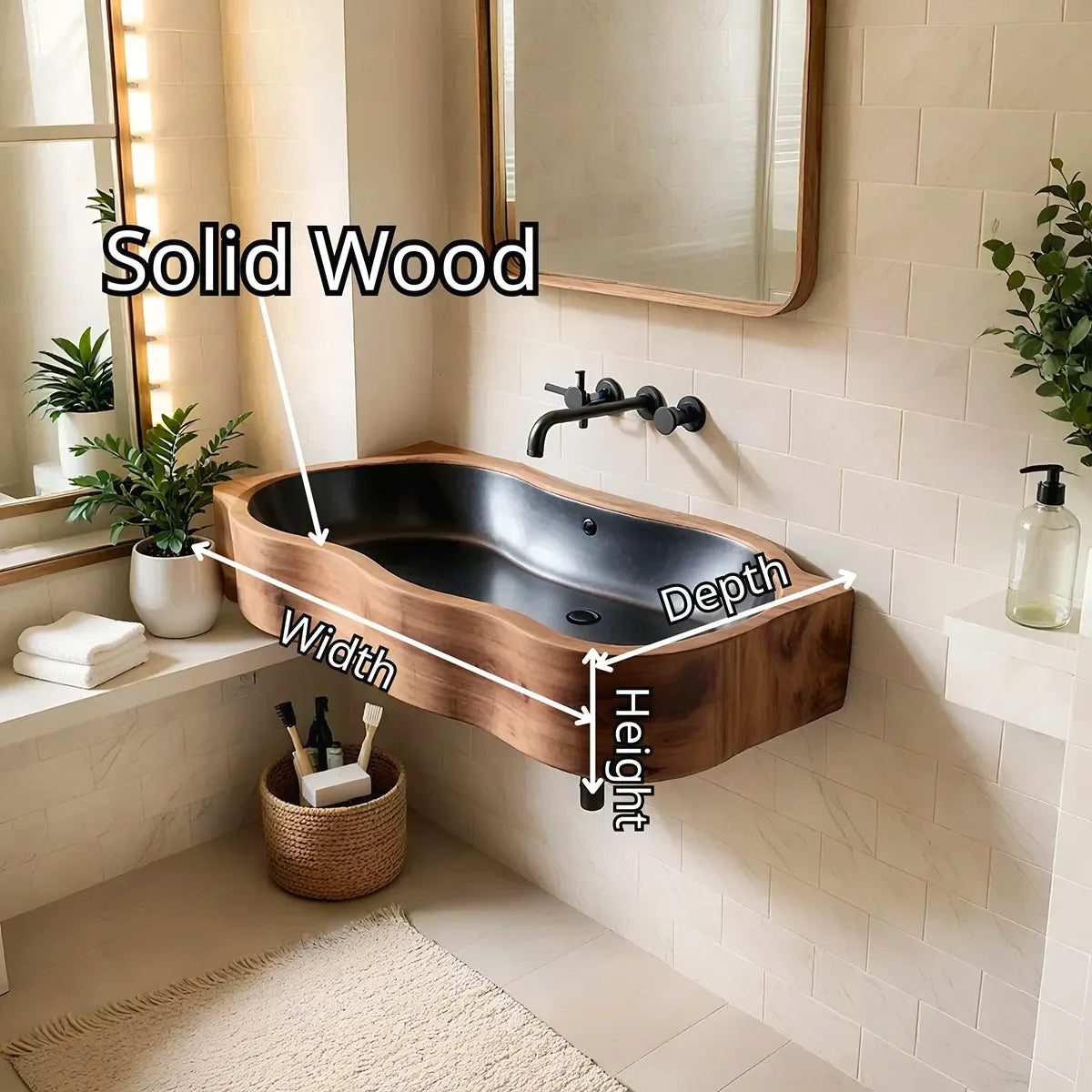 Asymmetrical Floating Bathroom Sink | Deep Integrated Basin with Curved Profile TT006-3CBC6LX