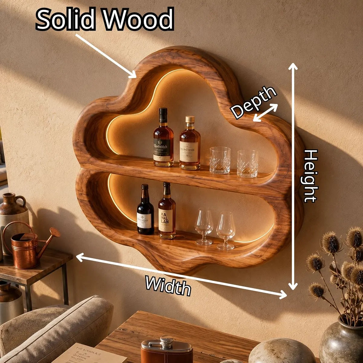 Sculptural Solid Wood Wall Wine Holder for Home Bars & Wine Lovers TT006-5261