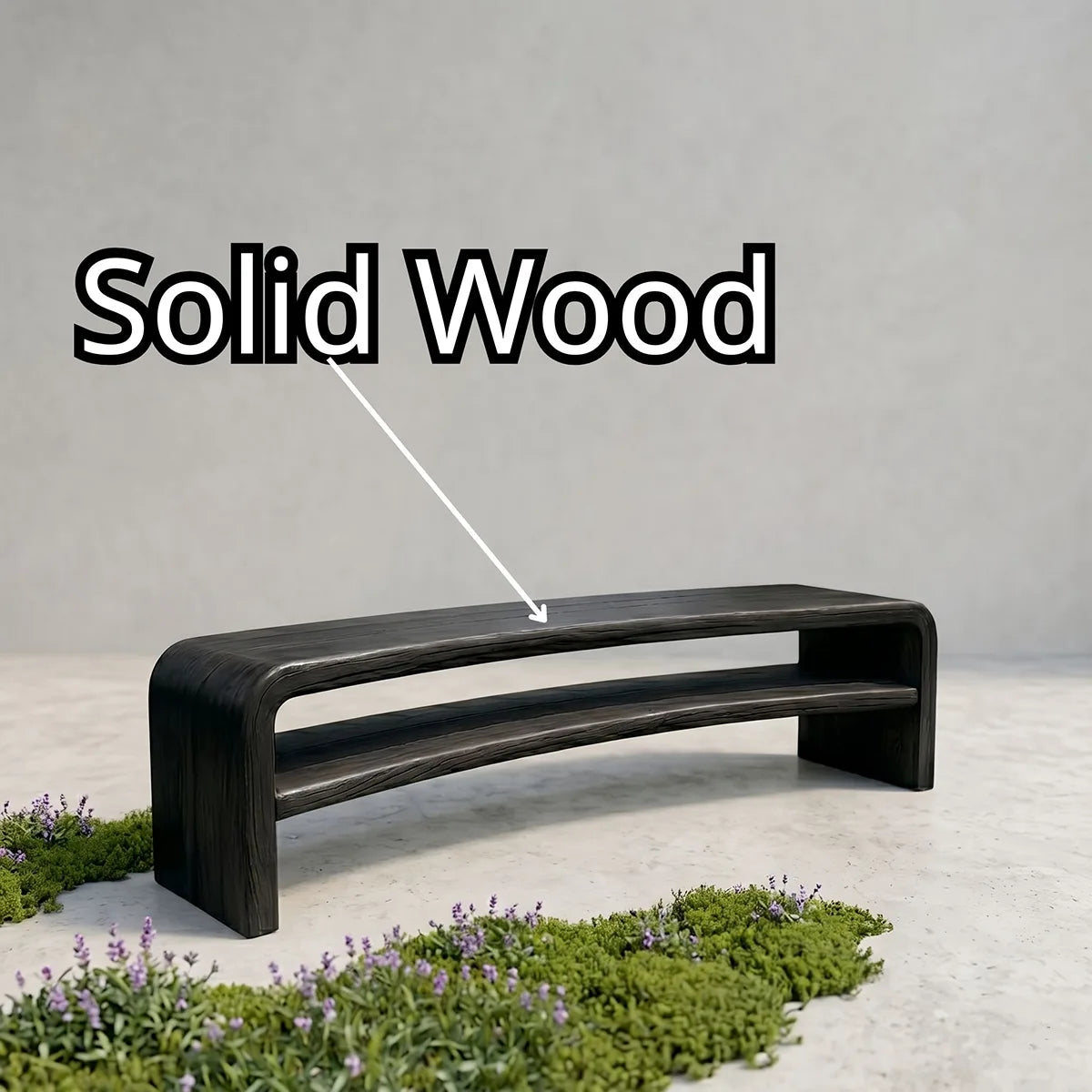 Handcrafted Solid Wood Outdoor Bench Waterfall Curve Open Shelf Garden Bench