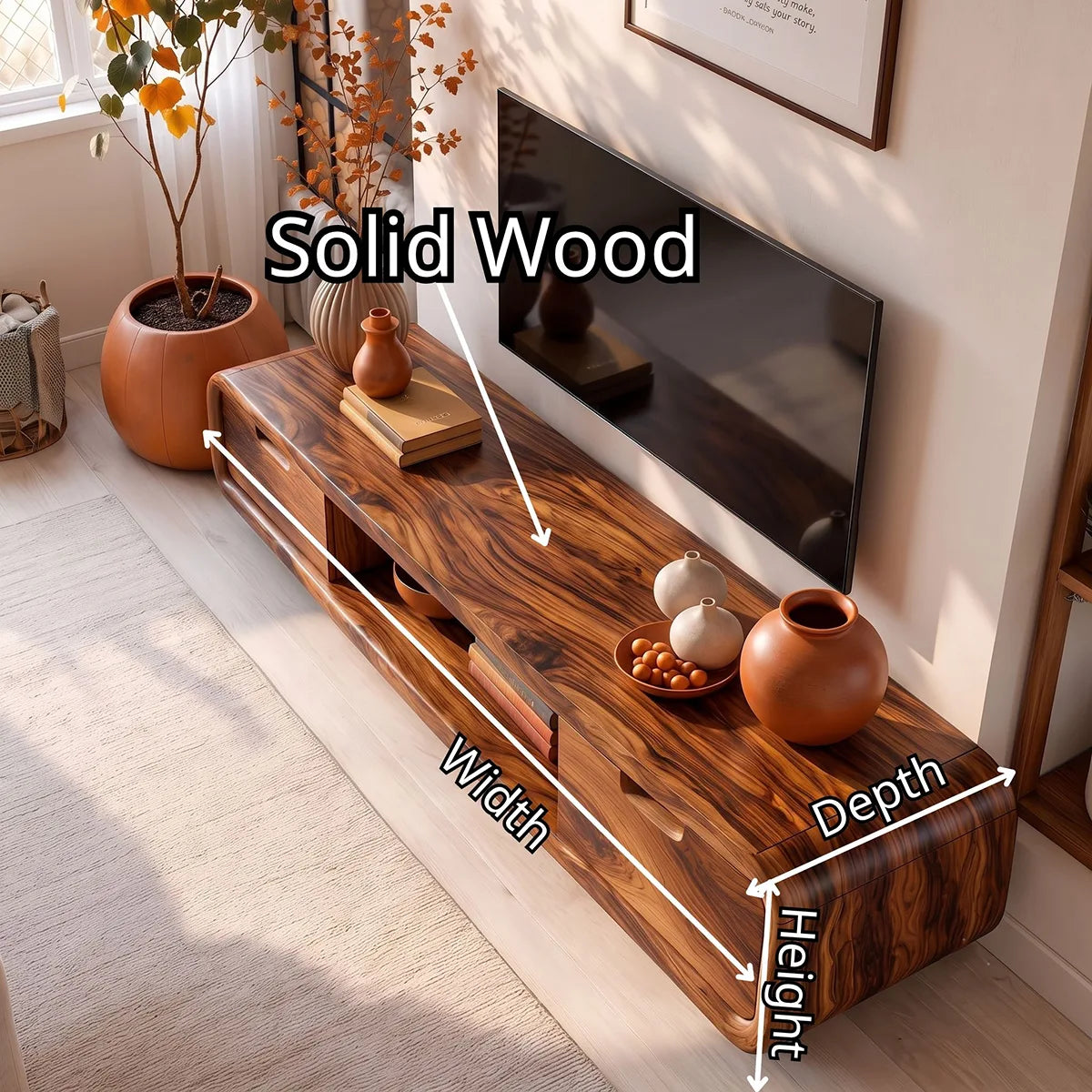 Modern Curved TV Stand with Enclosed Storage & Open Media Shelves TT006-2ORA2EF