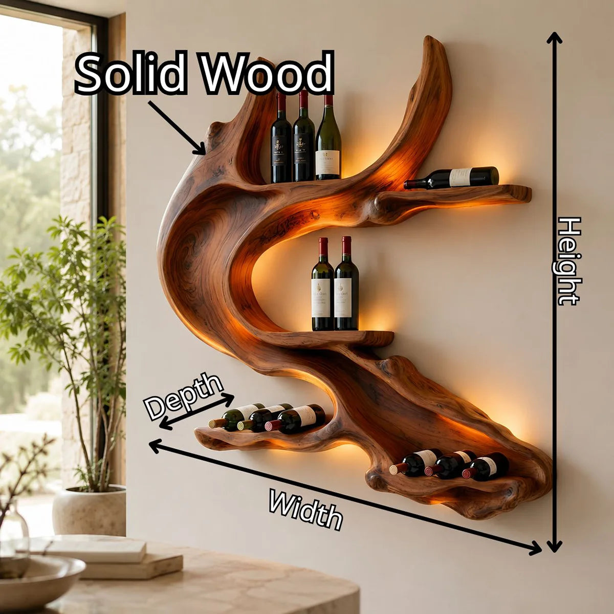 Rootwave Live Edge Solid Wood Wall Wine Holder for Home Bars TT006-5020