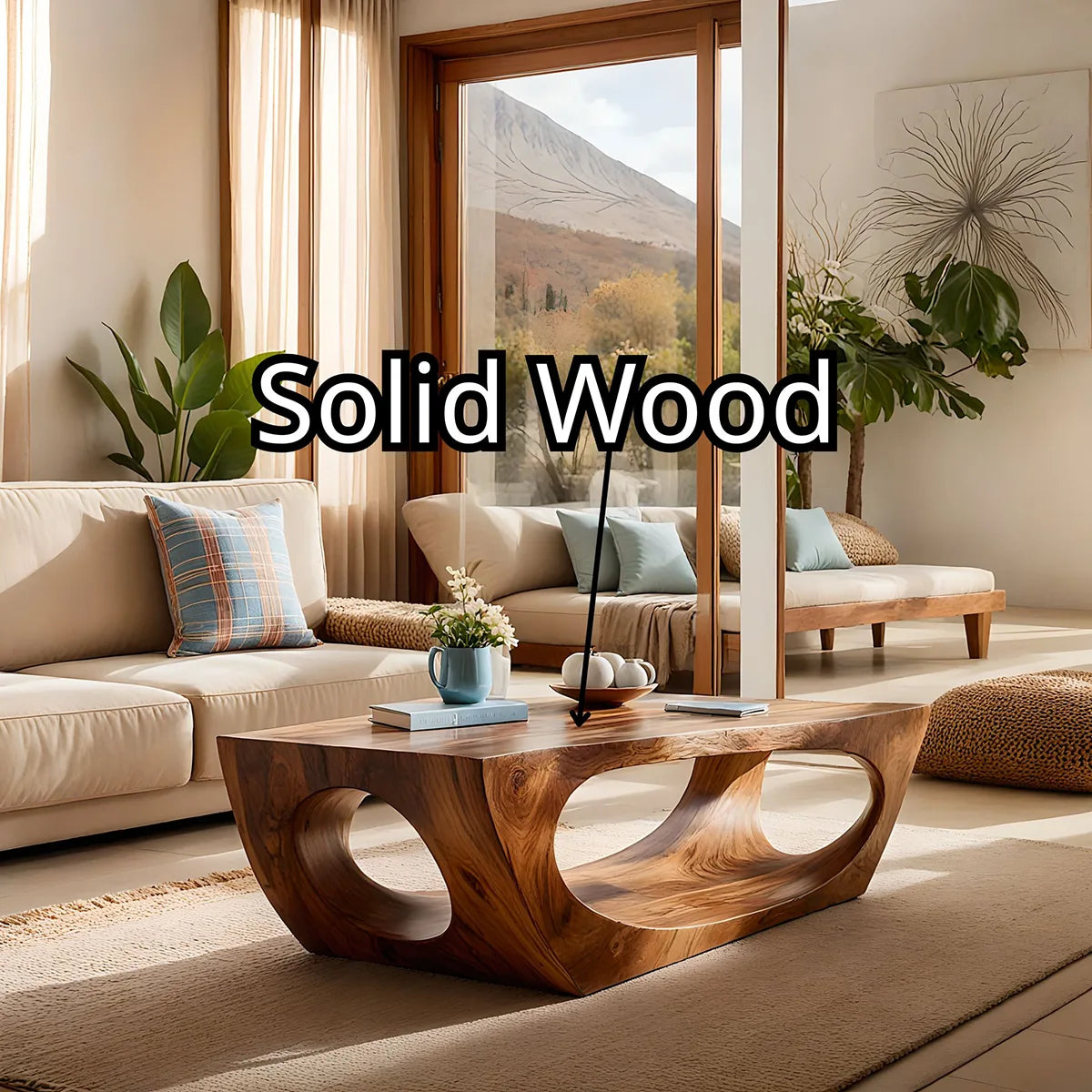 Sculptural Solid Wood Coffee Table – Handcrafted Organic Modern Living Room Table