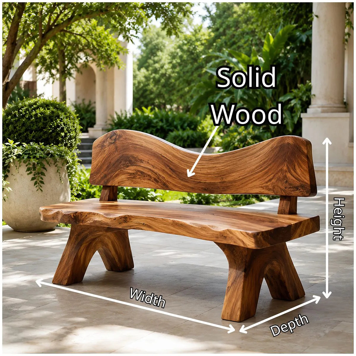 Live Edge Solid Wood Bench | Handcrafted Rustic Wooden Garden & Entryway Bench TT006-3769