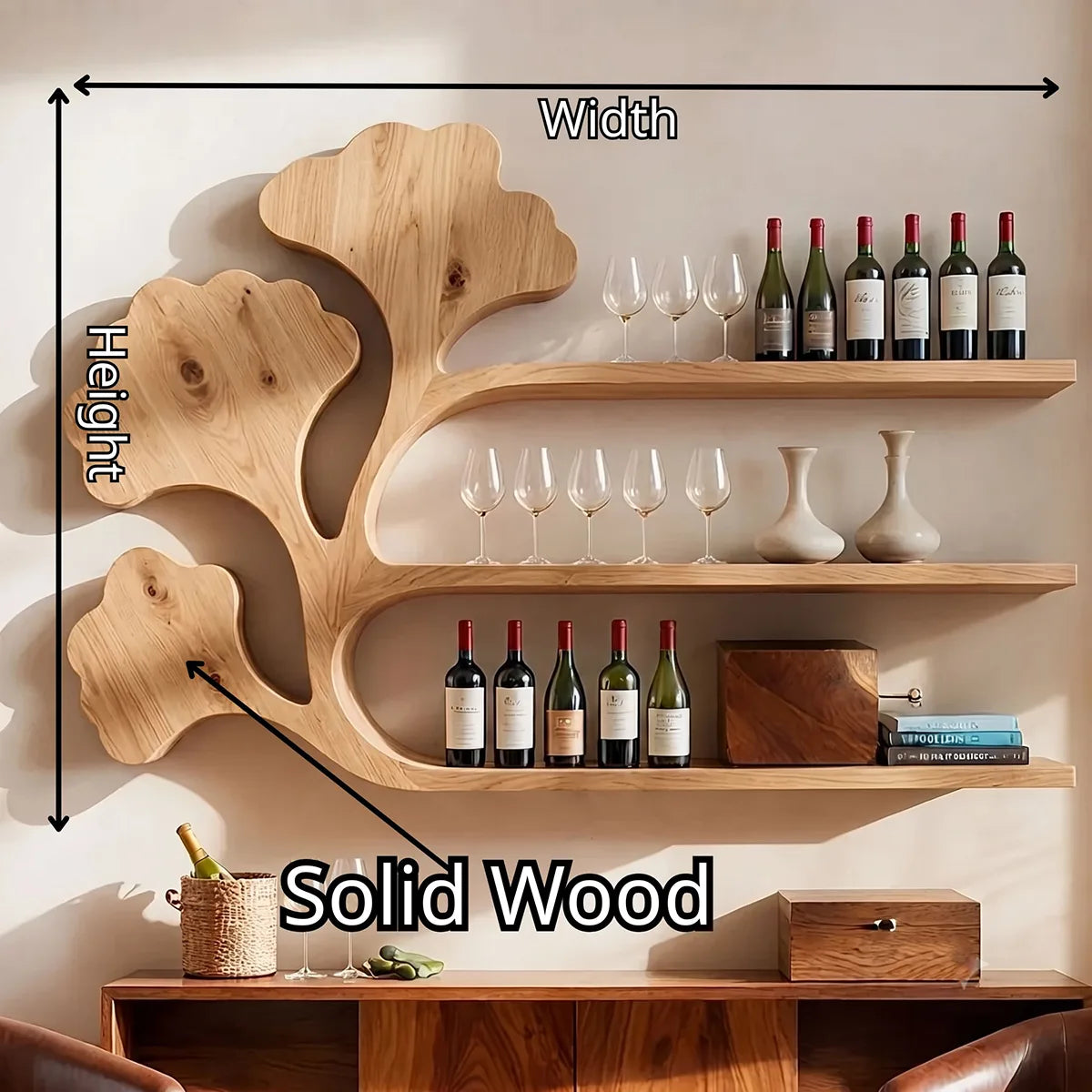 Ginkgo Grove Solid Wood Wall Wine Rack for Artful Dining Rooms & Wine Collectors TT006-2714