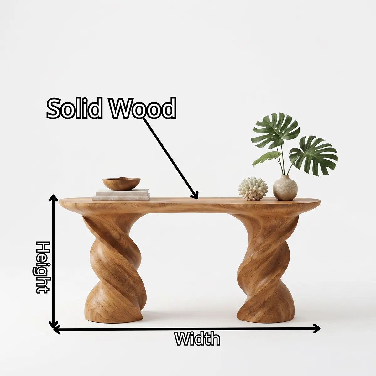 Modern Twisted Pedestal Console Table | Sculptural Solid Wood Entryway Hallway Accent Table TT006-8565