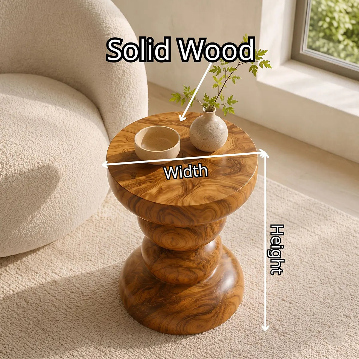Sculptural Stacked Orb Wood End Table | Round Pedestal Side Table TT006-7BGA3HV