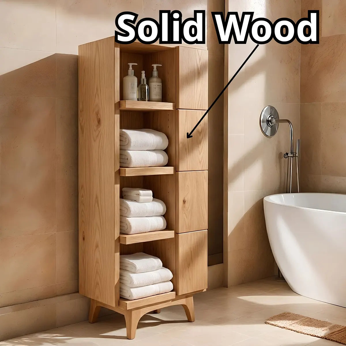 Handcrafted Solid Wood Bathroom Storage Cabinet