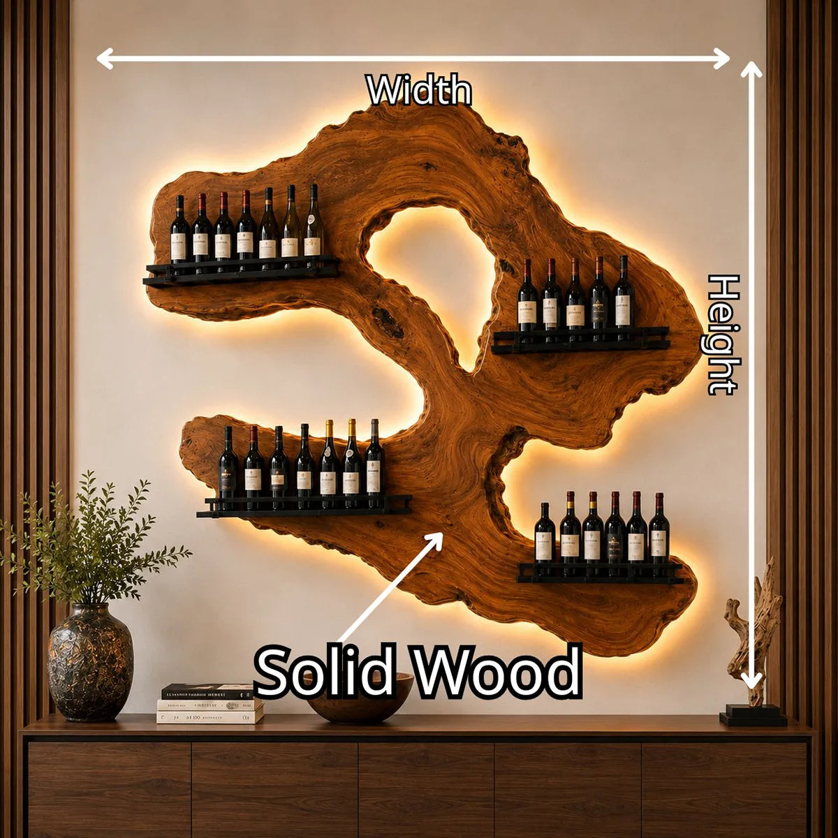 Rustic Live Edge Solid Wood Wall Wine Rack for Luxury Home Bars TT006-7332