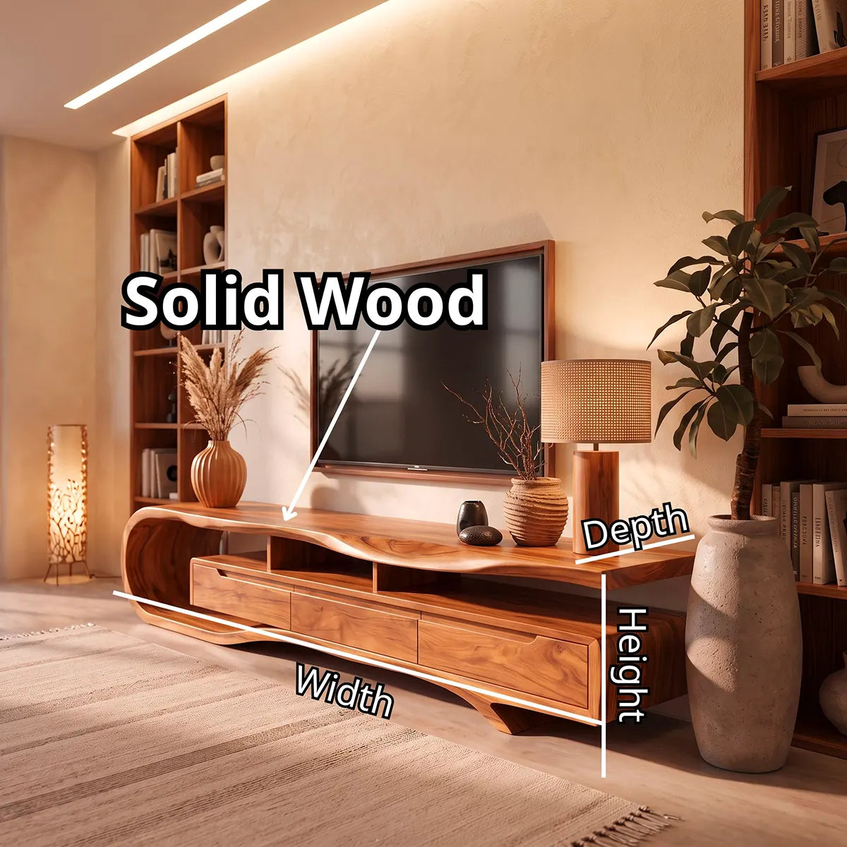 Sculptural Curved TV Stand with 3 Drawers & Open Storage | Modern Low Profile Media Console TT006-4OMT8HH