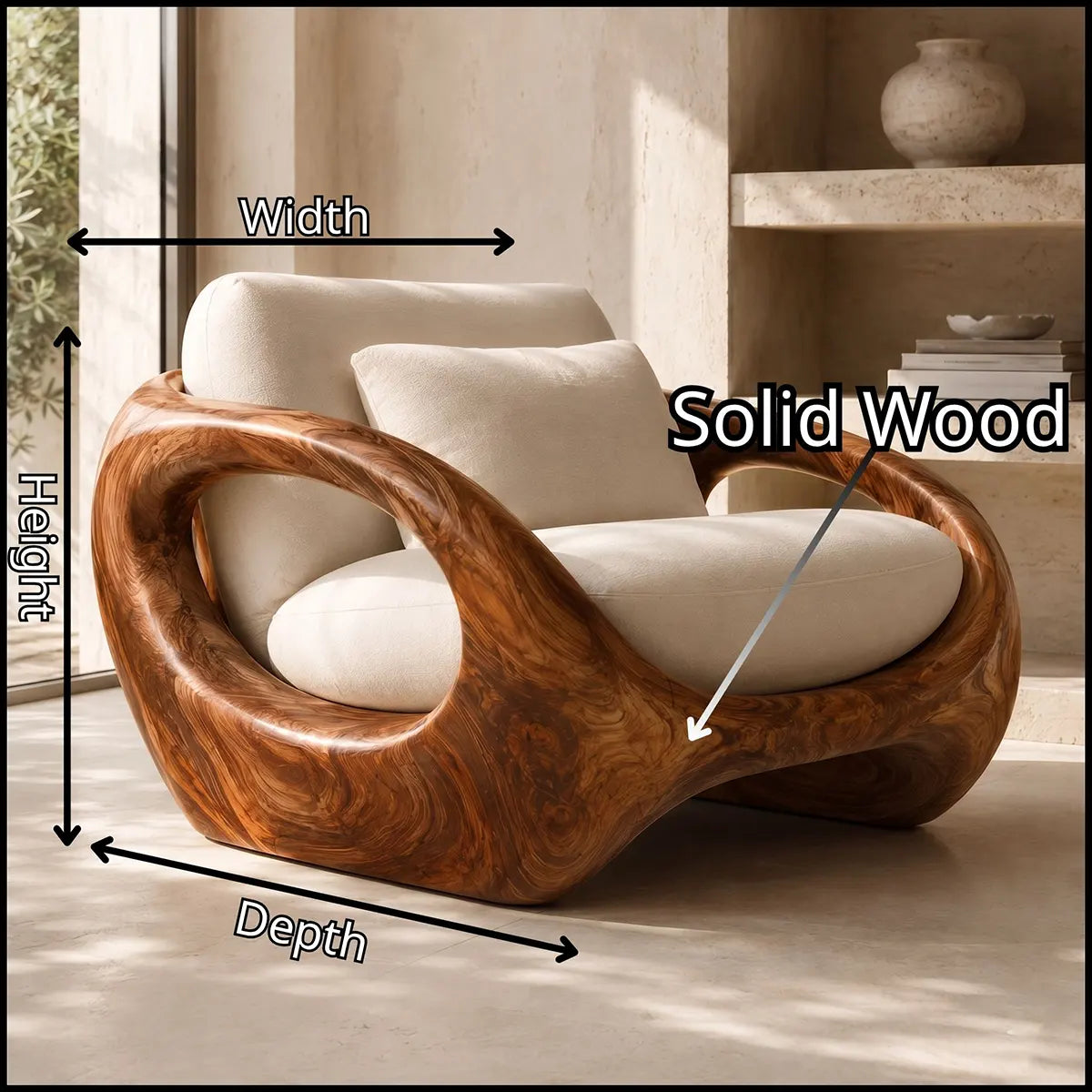 Organic Modern Solid Wood Lounge Chair | Sculptural Wooden Armchair TT006-5668