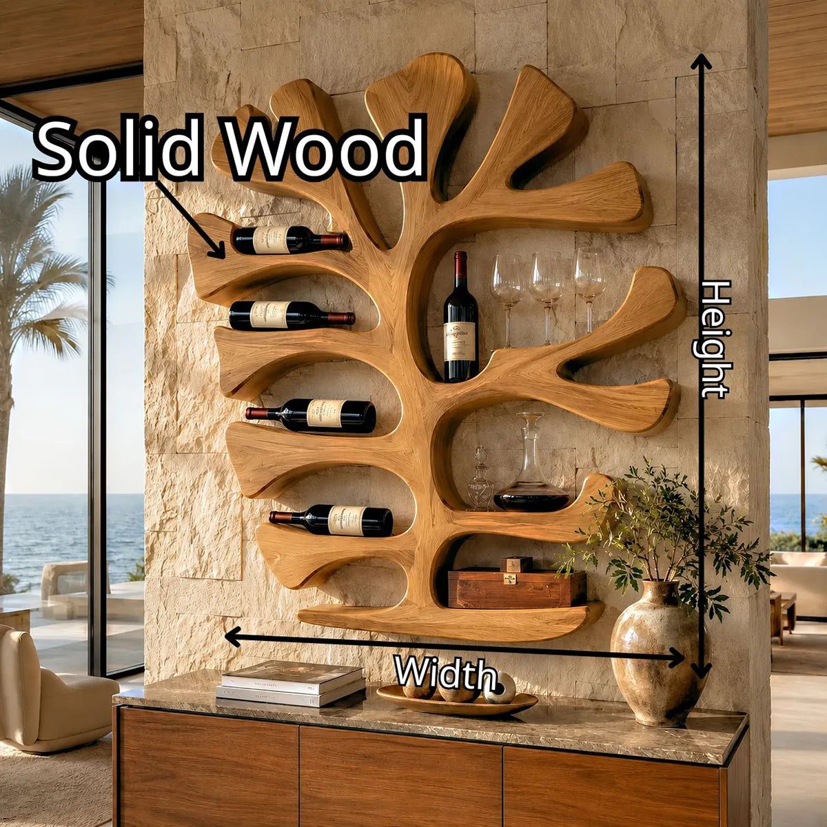 Sculptural Solid Wood Tree Wine Holder for Home Bars, Kitchen & Dining Rooms TT006-9699