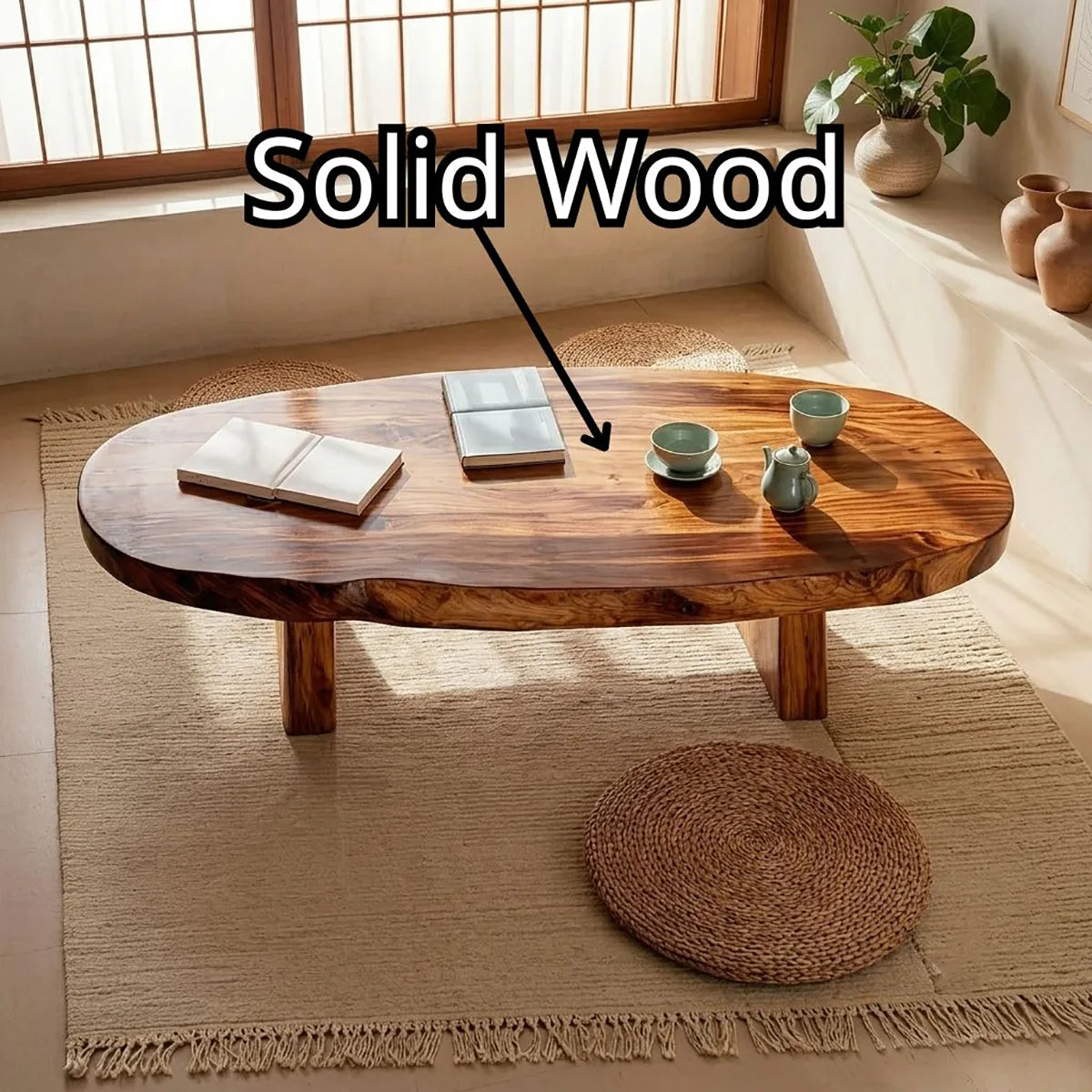 Handcrafted Solid Wood Coffee Table – Organic Modern Rustic Center Table