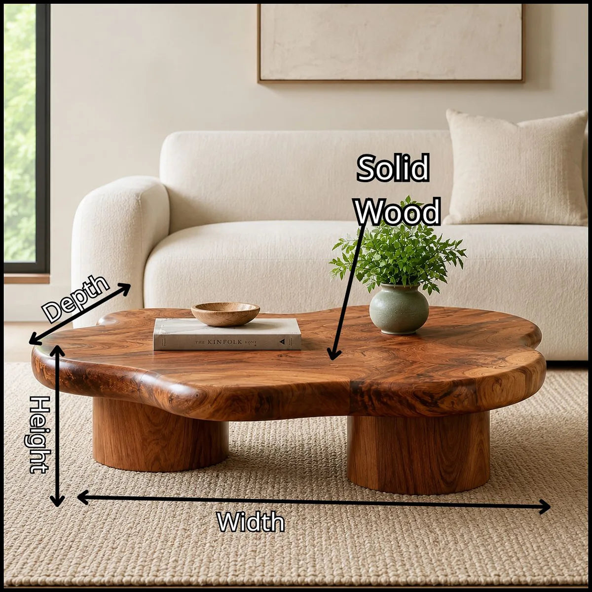Organic Solid Wood Coffee Table | Freeform Hardwood Coffee Table with Sculptural Pedestal Base TT006-7051