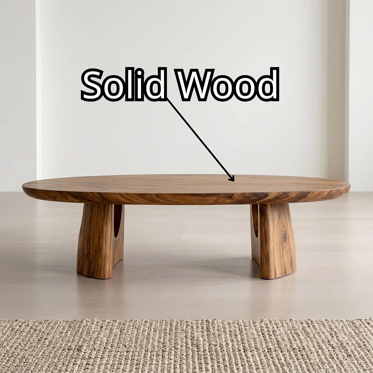 Oval Solid Wood Coffee Table – Handcrafted Sculptural Modern Living Room Table