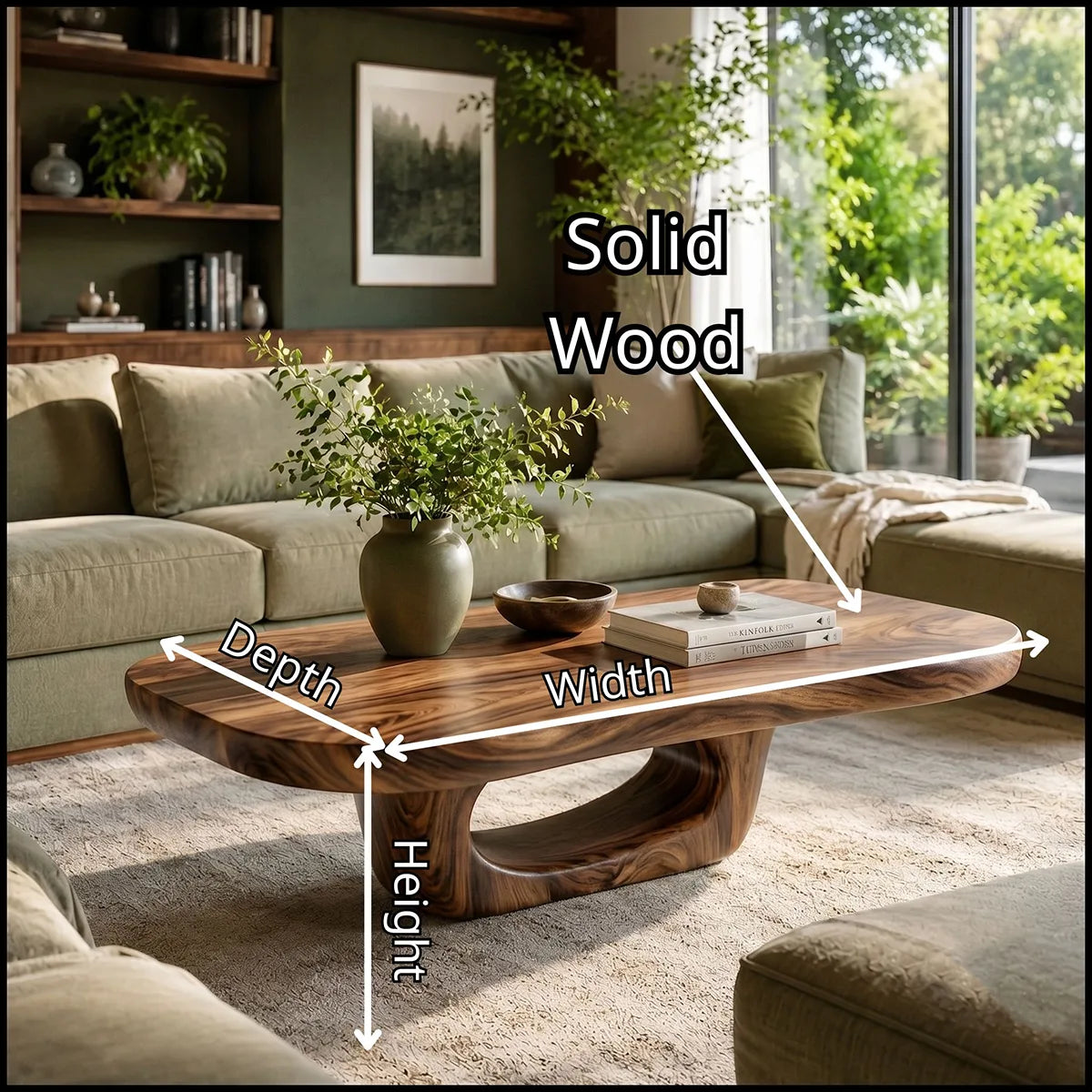 Organic Solid Wood Coffee Table | Sculptural Hardwood Coffee Table for Modern Living Room TT006-2961