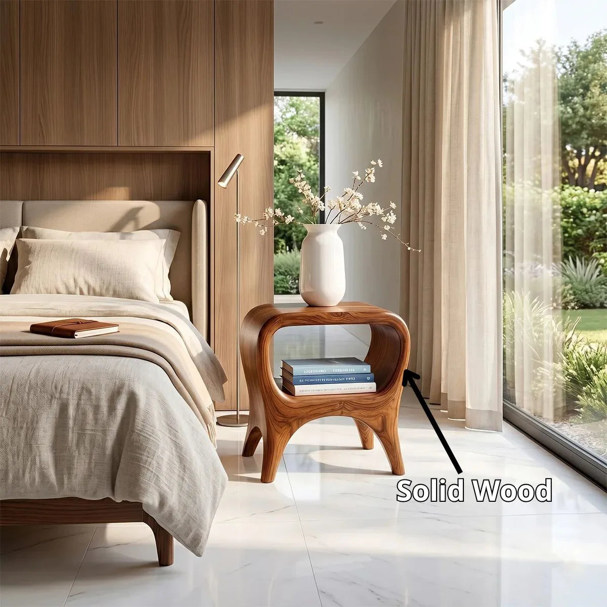 Organic Modern Nightstand with Open Shelf | Sculptural Bedside Table TH003-7076