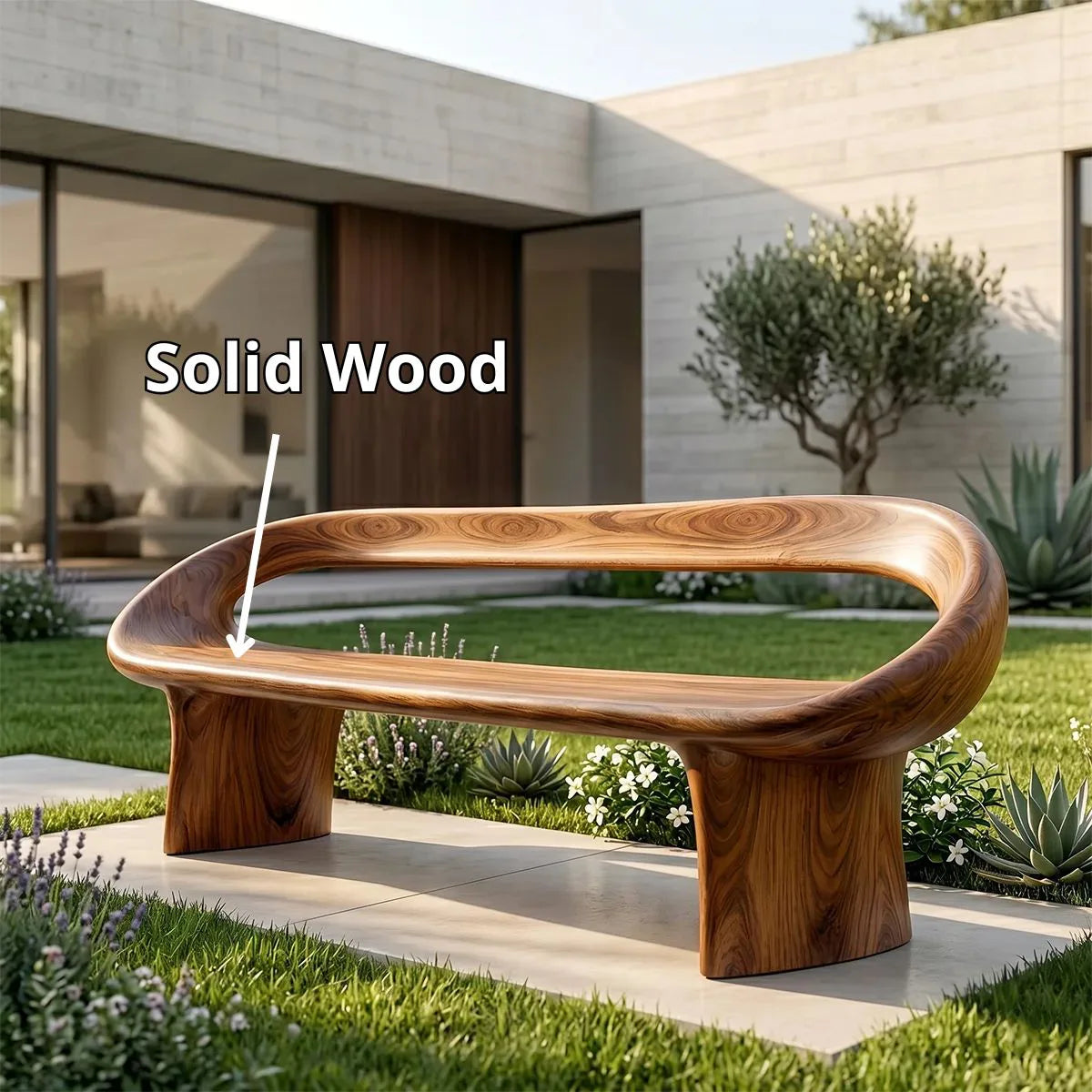 Contemporary Loop Frame Outdoor Bench with Organic Curves TH003-9918