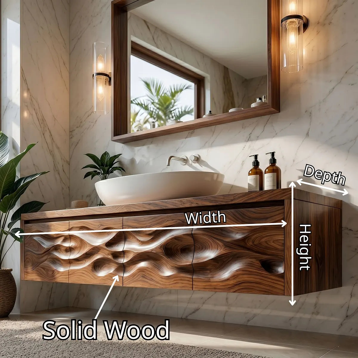 Organic Wave Carved Floating Bathroom Vanity Cabinet TT006-1798