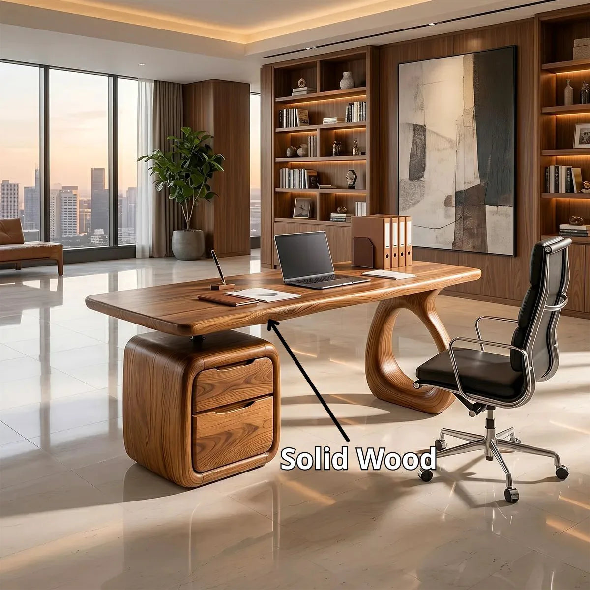 Solid Wood Executive Desk | Sculptural Rustic Office Desk with Drawers TH003-9935