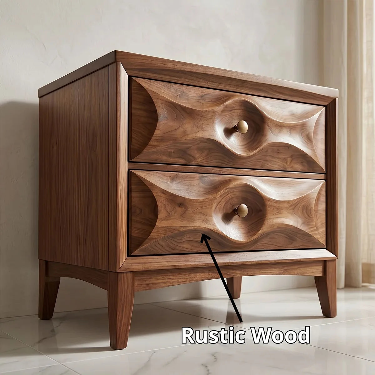 Modern Nightstand with Drawers | Sculptural Contemporary Bedside Table TH003-9402