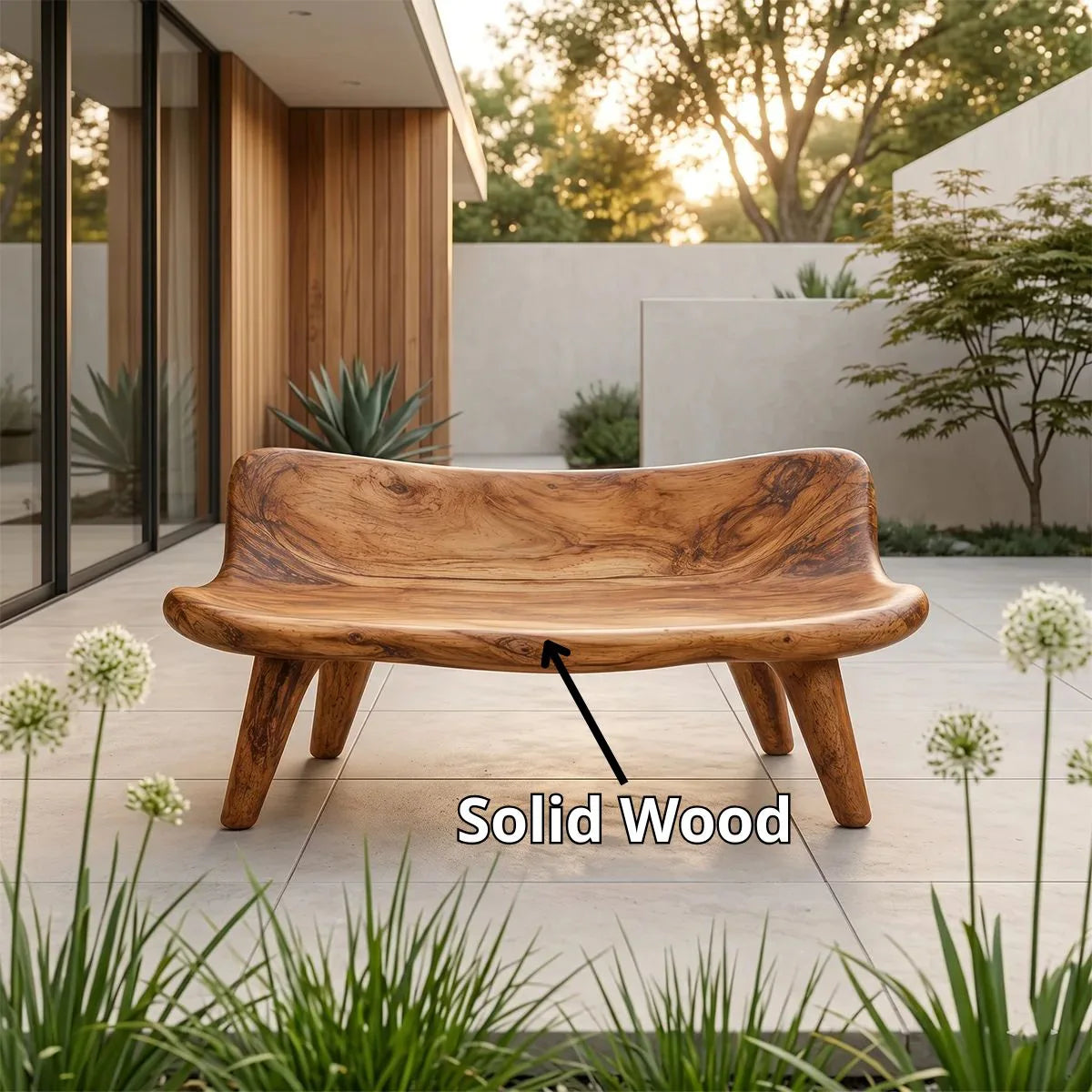 Organic Sculptural Wooden Garden Bench with Curved Backrest TH003-8441