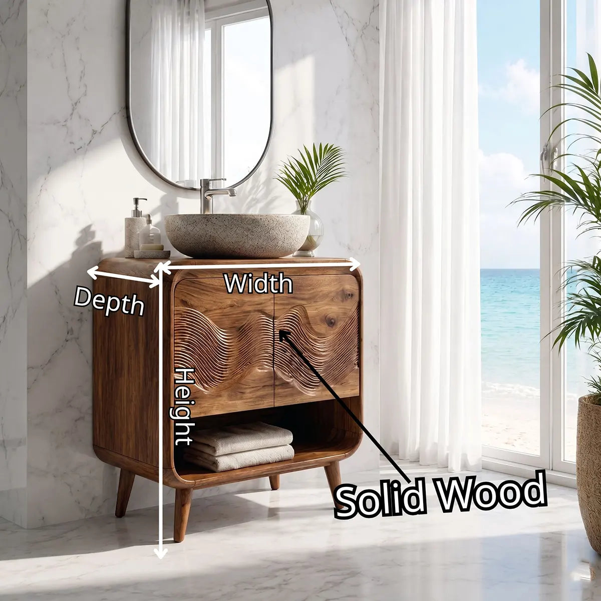 Wave Carved Bathroom Vanity with Open Shelf Storage TT006-1605