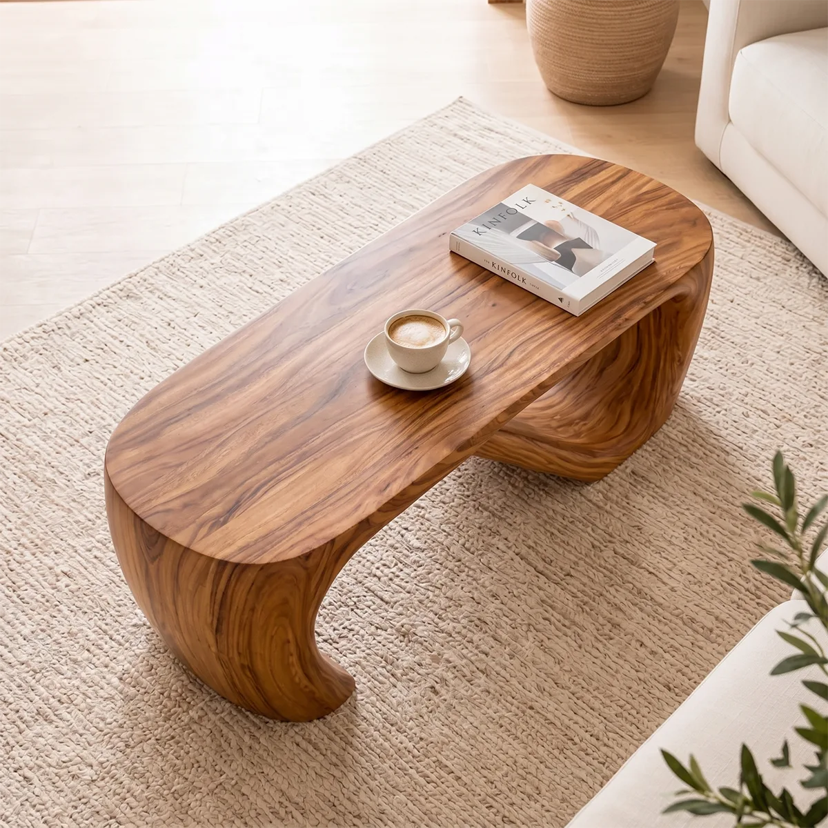 Modern Solid Wood Asymmetrical Sculptural Coffee Table