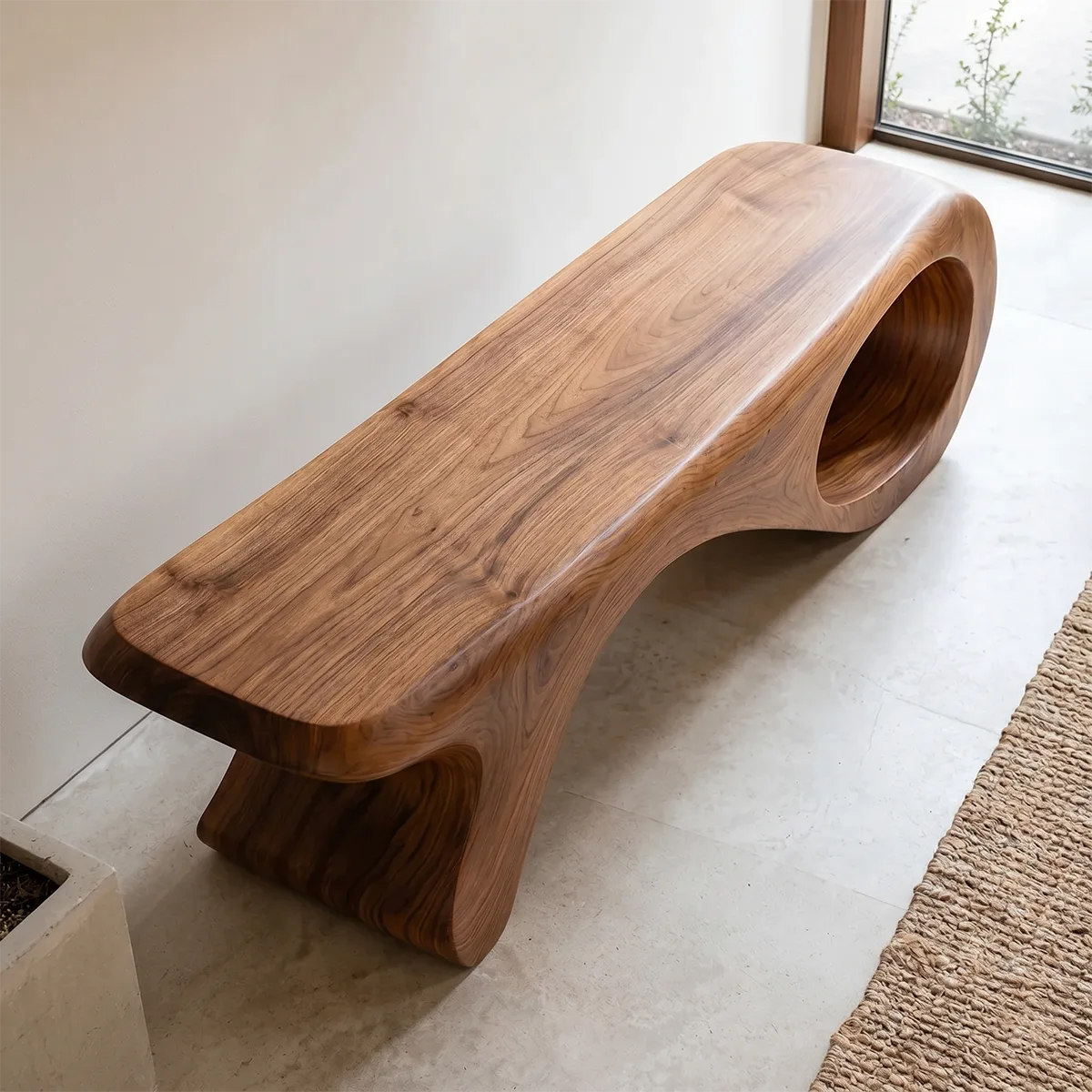 Sculptural Organic Solid Wood Bench
