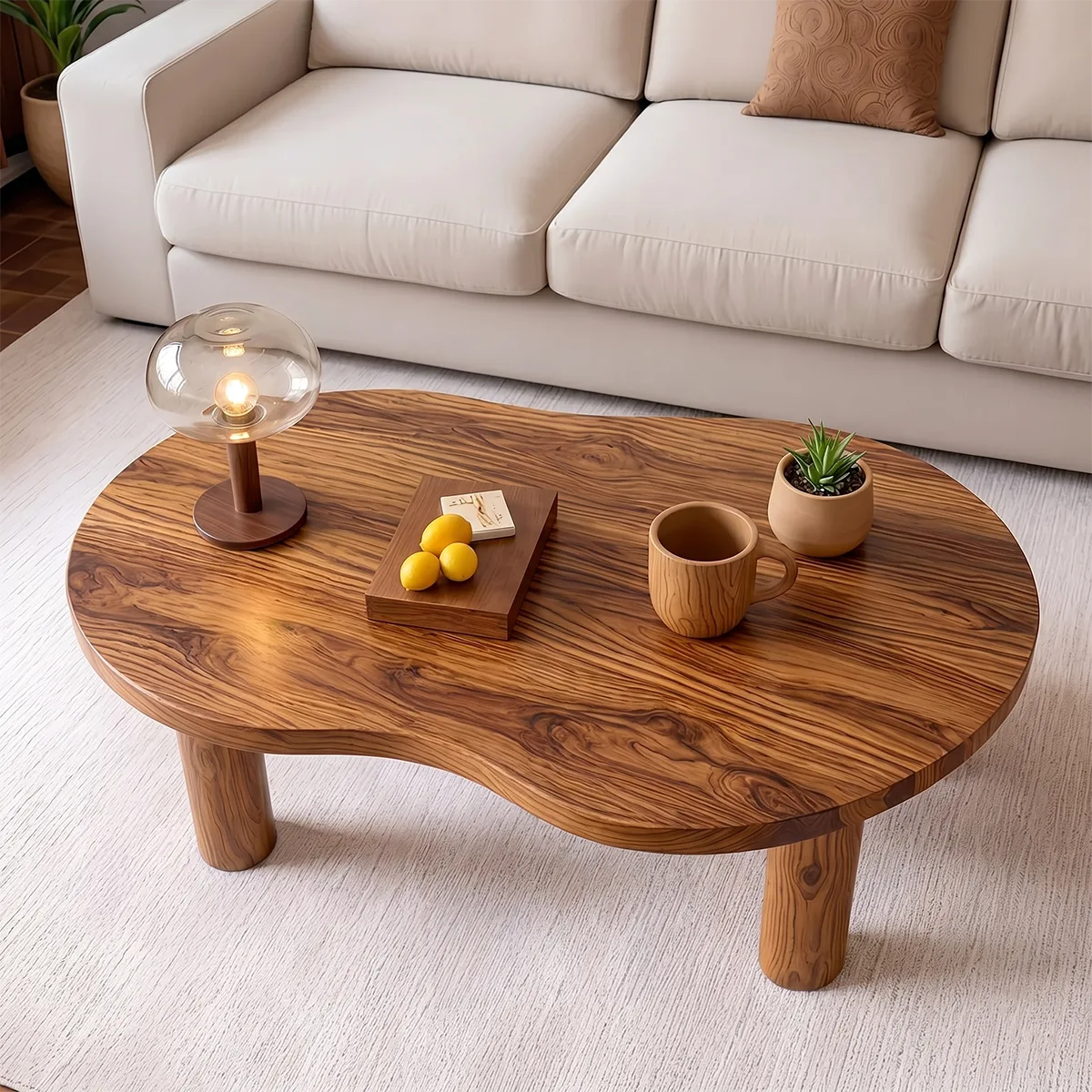 Modern Solid Wood Organic Freeform Coffee Table with Chunky Legs