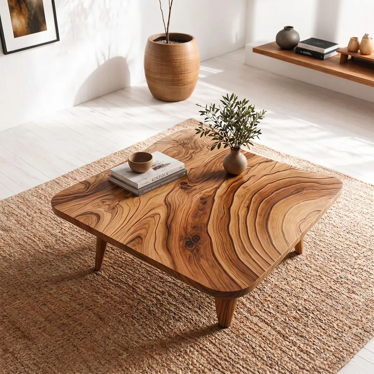 Mid Century Modern Solid Wood Square Coffee Table