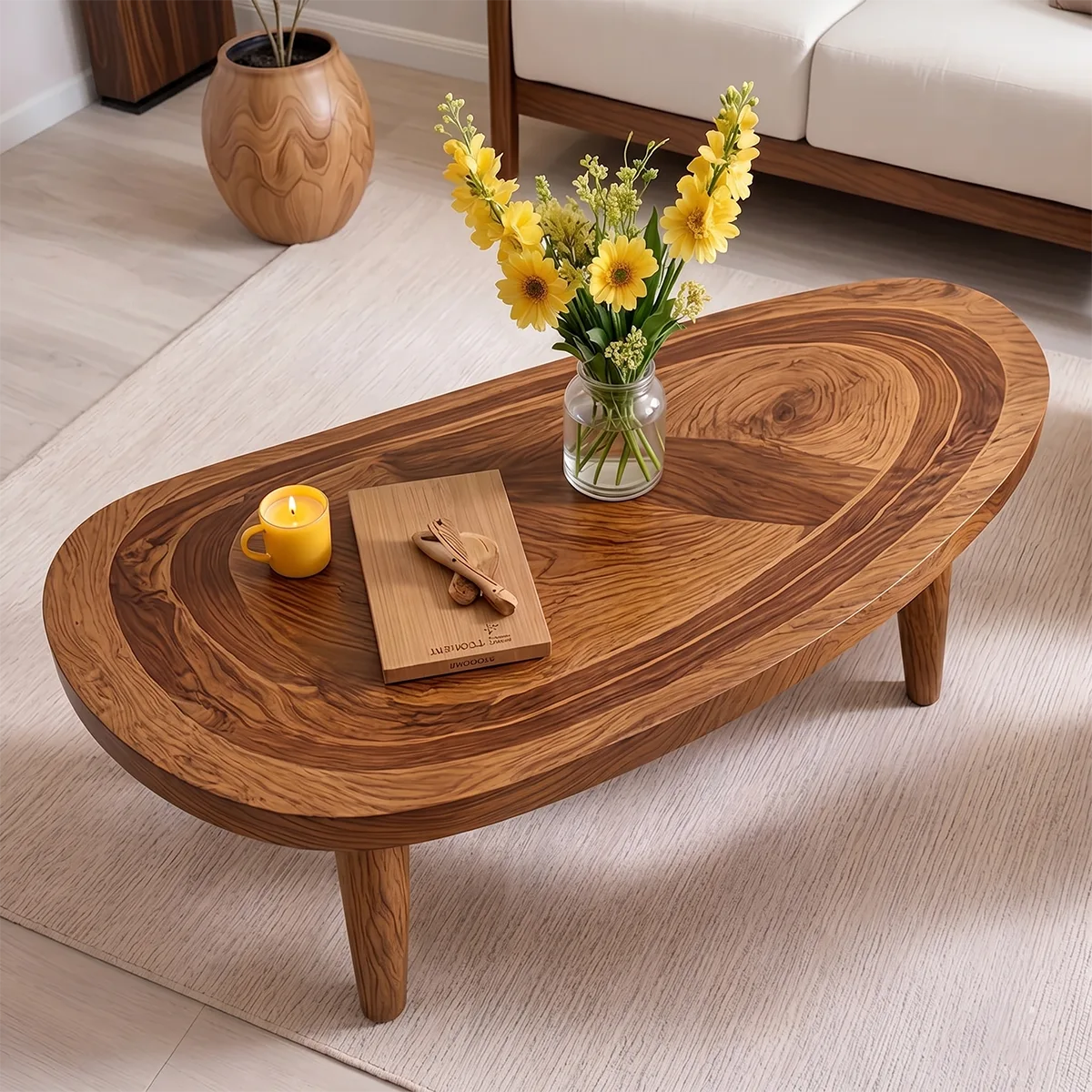 Mid Century Modern Solid Wood Organic Pebble Coffee Table
