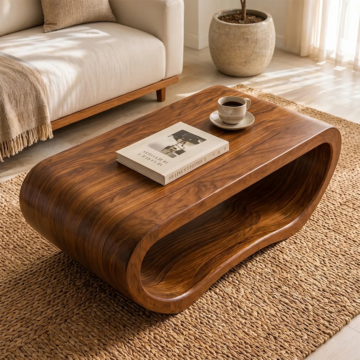 Modern Solid Wood Continuous Loop Coffee Table