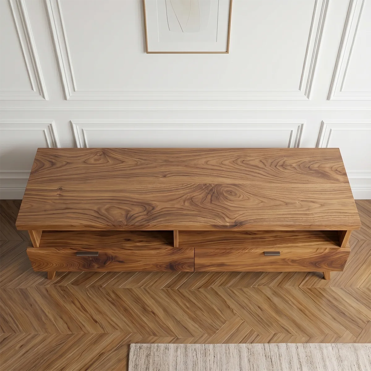 Minimalist TV Stand with Open Shelf and 2 Drawers