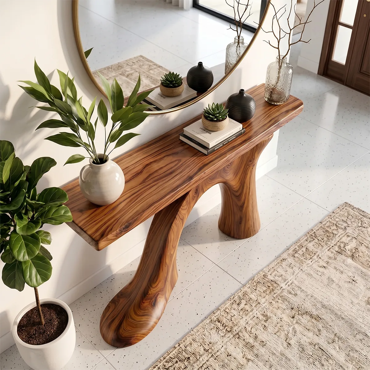 Sculptural Wood Console Table | Modern Entryway Table