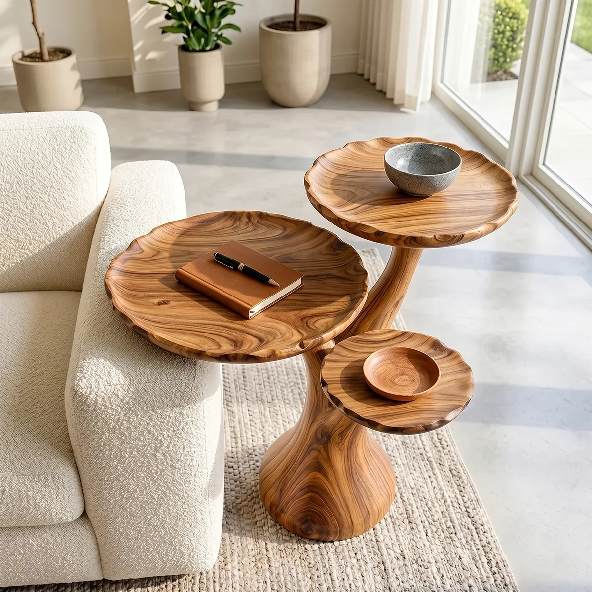 Three-Tier Solid Wood Side Table | Organic Sculptural Design TH003-9894