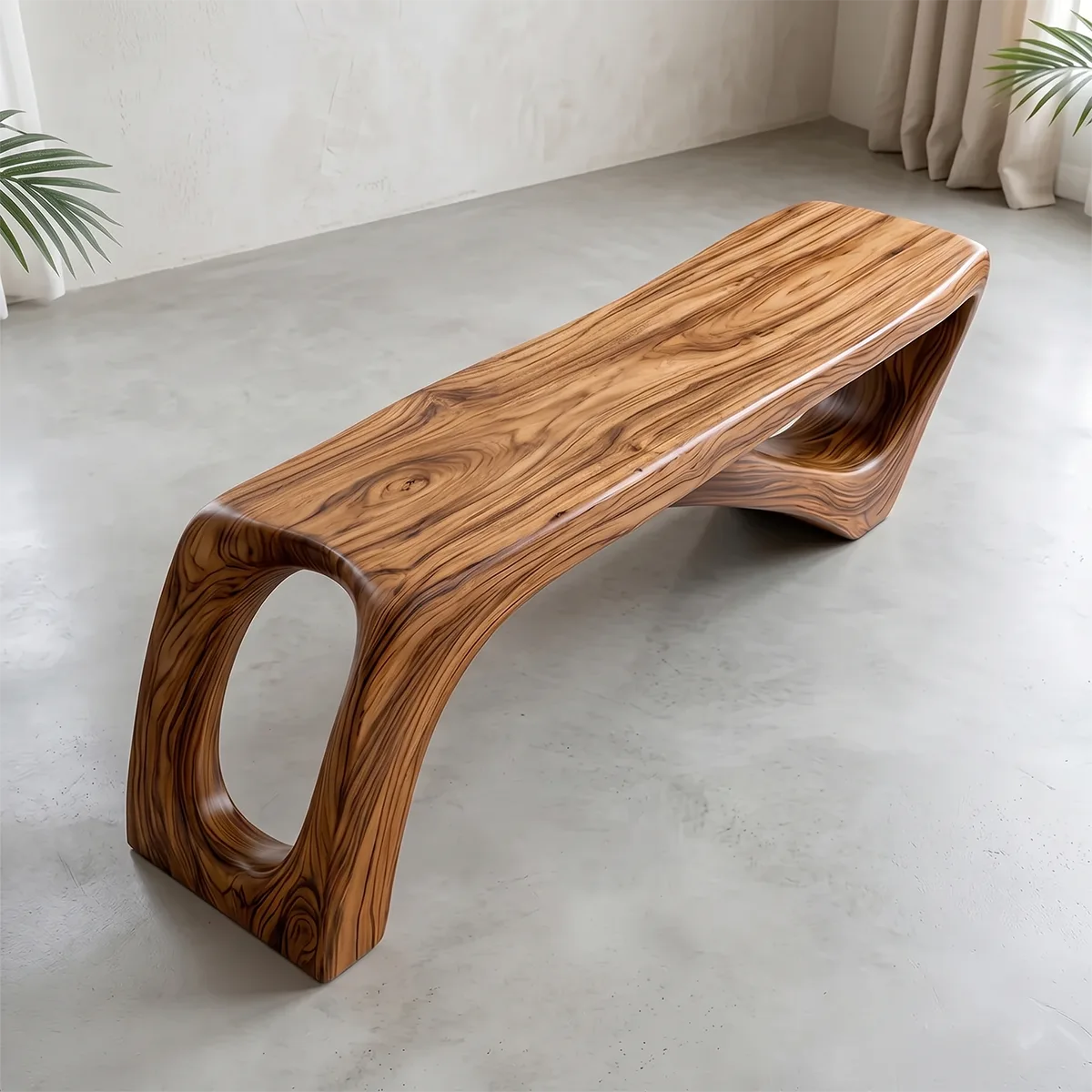 Sculptural Solid Wood Entryway Bench for Organic Modern and Contemporary Interiors