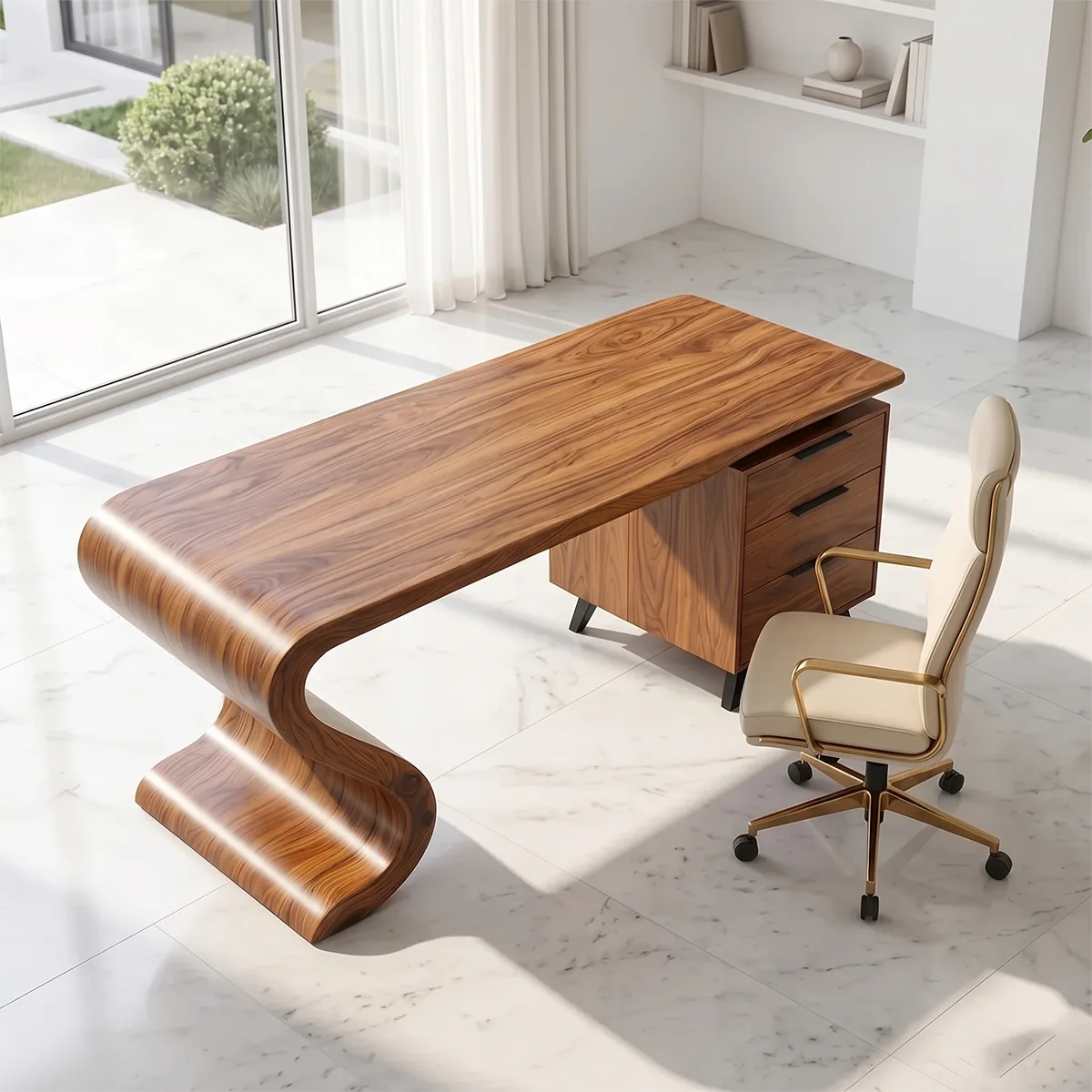 Modern Waterfall Executive Desk | Luxury Office Desk with Storage TH003-4470