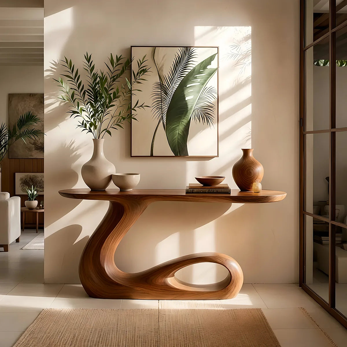 Modern Organic Console Table – Sculptural Wave Entryway Console Table TT006-8800