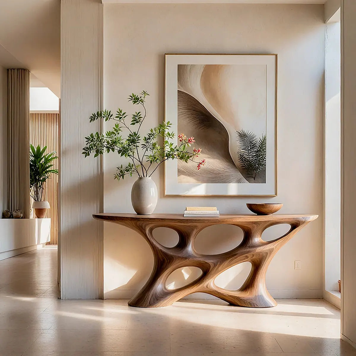 Modern Organic Sculptural Console Table | Solid Wood Entryway Hallway Accent Table TT006-5133