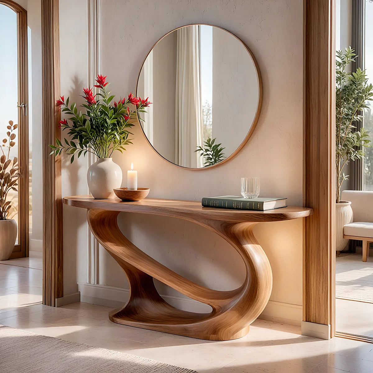 Modern Sculptural Console Table | Organic Solid Wood Entryway Accent Table TT006-9447