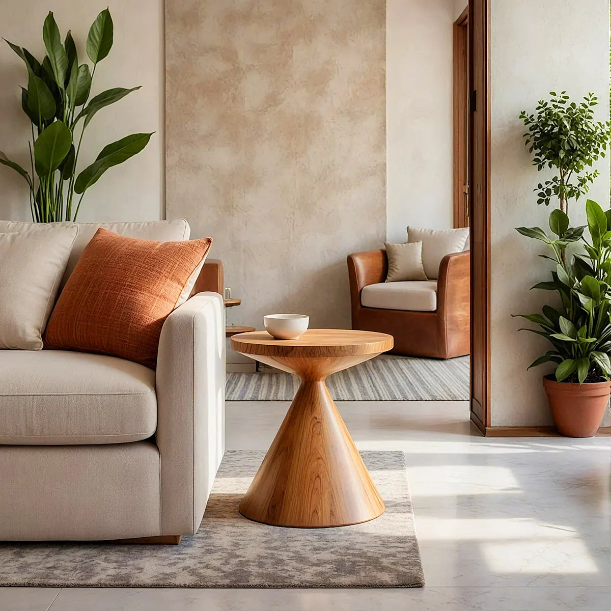 Sculptural Hourglass Wood End Table | Round Flared Pedestal Side Table TT006-5OBC6IL