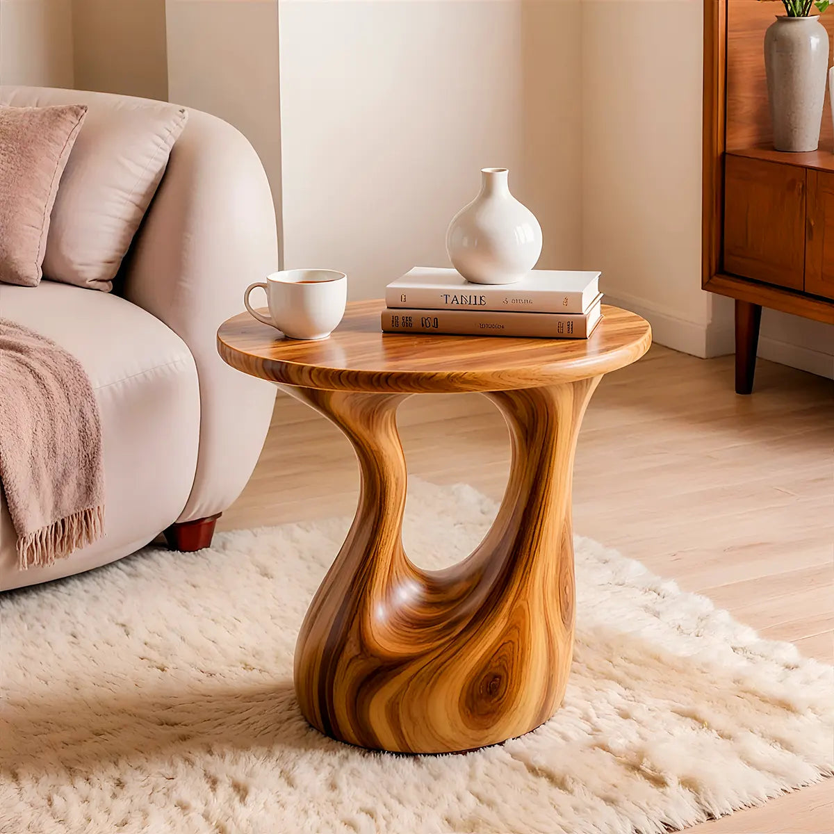 Sculptural Open Center Wood End Table | Round Organic Side Table TT006-8WHK6RP