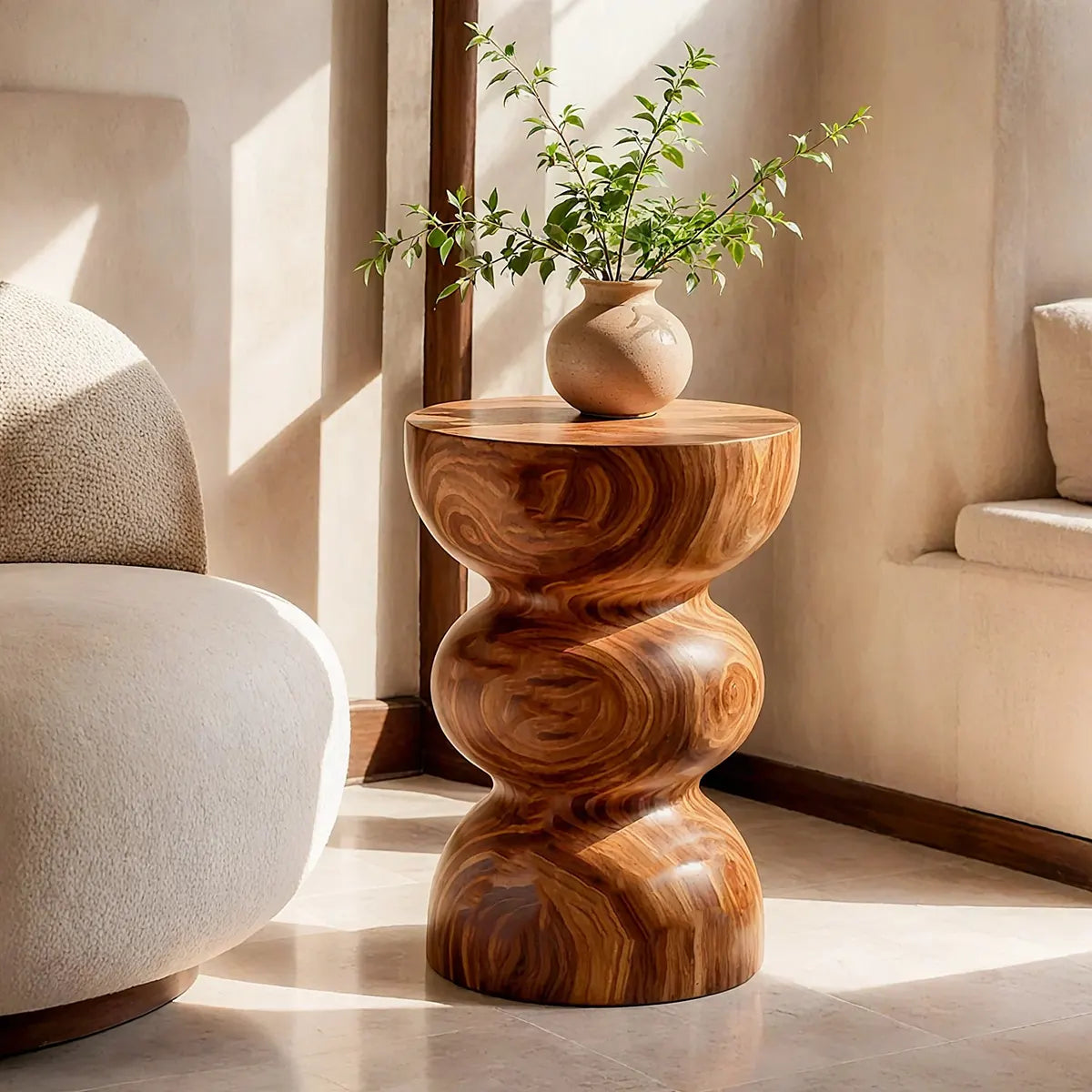 Sculptural Triple Bubble Wood End Table | Round Pedestal Side Table TT006-1NPX6WQ