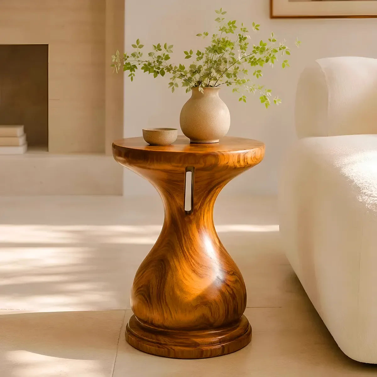 Sculptural Hourglass Wood End Table | Round Pedestal Side Table TT006-1EXY3PZ