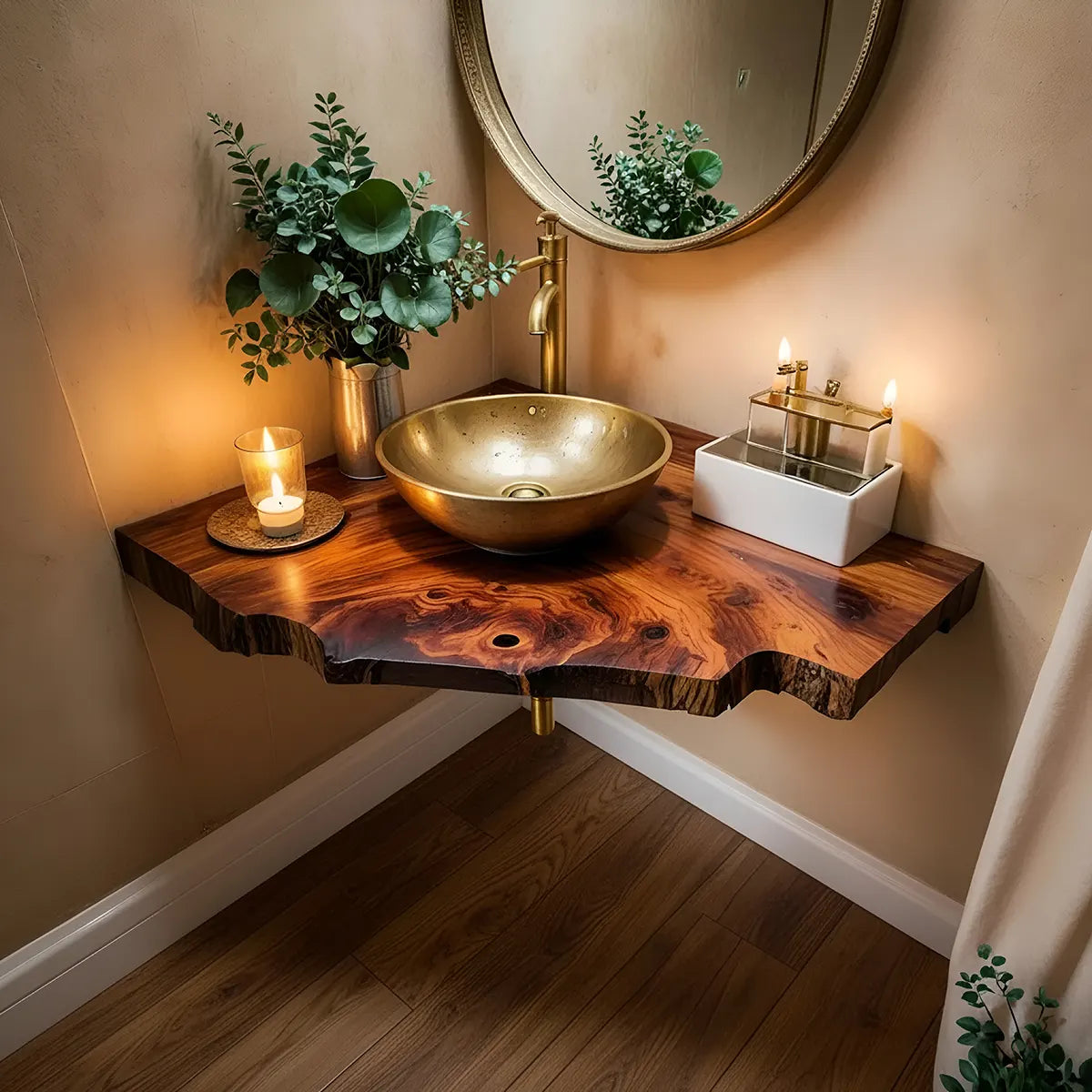 Compact Live Edge Floating Bathroom Vanity | Sculptural Wall Mounted Vanity Countertop TT006-3MUI6LJ
