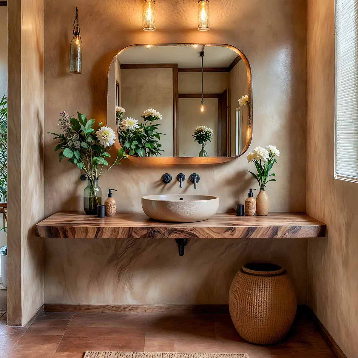 Minimal Floating Bathroom Vanity with Organic Edge | Wall Mounted Vanity Top TT006-9LWL9XC