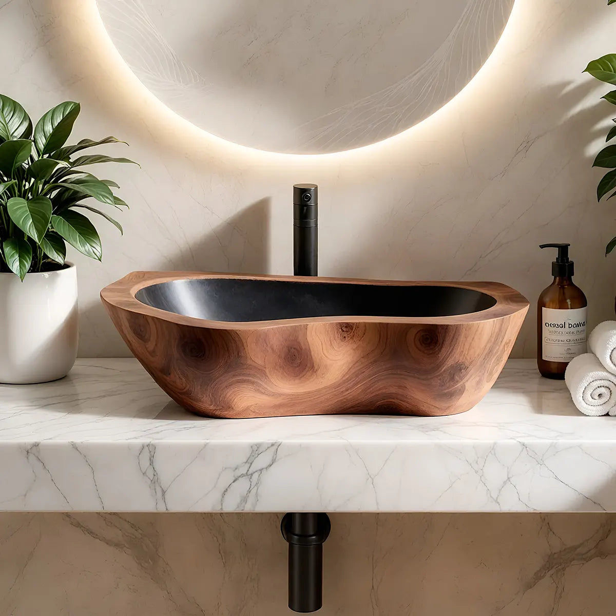 Elongated Sculptural Vessel Sink | Organic Rectangular Countertop Bathroom Basin TT006-2HMX6JQ